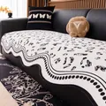 Modern black and white leopard print chenille sofa cover with wavy edges and anti-slip base - 90x70 / White
