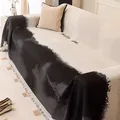 Black and white cream style sofa cover with HAPPY DAY print and fringe trim - 180x150cm / Black