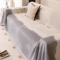 Minimalist beige and gray gradient sofa cover blanket with fringe and text design - 180x150cm / Gray