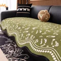Matcha green chenille sofa cover with leopard pattern and decorative wavy border - 90x70 / Green