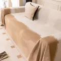 Minimalist beige and earth tone spliced sofa cover blanket with decorative fringe - 180x150cm / Beige