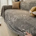 Funda de sofá marroquí retro de chenilla gris con patrones étnicos y borlas decorativas - 180*130 / Gris oscuro