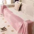 Pink and cream gradient sofa cover with HAPPY DAY print and decorative fringe edges - Pink
