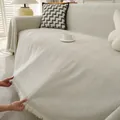 Housse de canapé beige en chenille à chevrons avec bordures à franges et texture douce - 180x90 / Beige
