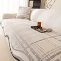Irregular beige and grey checkered chenille sofa cushion with black border detail - 90x90cm / Gray