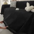 Housse de canapé en chenille noire avec motif à chevrons et bordures à franges élégantes - 180x90 / Noir