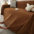 Caramel brown herringbone sofa cover with decorative tassels and thick chenille texture - 180*90 / Chocolate