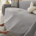 Gray herringbone sofa cover blanket with fringe trim and premium woven texture - 180*90 / Light Gray