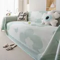 Cooling ice silk light green floral sofa cover with Lucky Every Day text knit pattern - 180*130 / Ice Bear Green