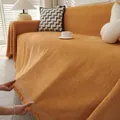Yellow herringbone woven sofa cover with decorative fringe trim and soft texture - 180*90 / Orange