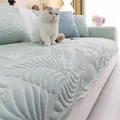 Quilted cooling ice silk sofa cover set in light green with feather embossed texture - 110cmx210cm / Green