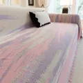 Pink and purple dopamine chenille sofa cover with abstract oil painting texture and fringe - 180x130 / Ink Wash Pink Purple