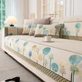 Cream Nordic chenille sofa cover with blue abstract tree patterns and olive green border - 70*70 / White