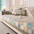 Nordic chenille sofa cover set featuring blue and gold tree patterns on beige fabric - 70*70 / Brown