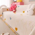 Copridivano in ciniglia crema con motivi a cuore gialli e frange in stile variante - Giallo / 180*130
