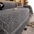 Funda de sofá de chenilla gris oscuro con estampado de estrellas y bordes de flecos - 180*130 / Toalla de Sofá Cielo Estrellado - Gris