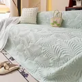 Mint green ice silk sofa cover featuring 3D embossed palm leaf texture for summer cooling - 180x130 / Green