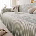 Housse de canapé vert sauge avec texture florale matelassée et jupe longue - 180*130 / Vert