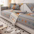 Bohemian geometric chenille sofa cover set in grey with orange and blue diamond patterns - Sofa Cushion / 70x70cm / Light Gray