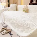 Summer cooling ice silk sofa cover in cream white with feather texture and matching pillows - 180x130 / Beige
