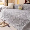 Quilted gray ice silk sofa cover with embossed feather pattern for cooling comfort - Gray
