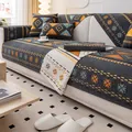 Dark grey chenille sofa cover with orange blue geometric patterns and snowflake motifs - 70x70cm / Sofa Cushion / Dark Gray