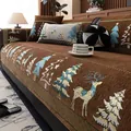 Brown chenille sofa cover featuring festive reindeer and Christmas tree jacquard patterns - Sofa Cushion / 70x70 / Brown