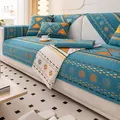 Housse de canapé bohème en chenille bleu et orange avec motifs géométriques - 70x70cm / Vert Aquatique