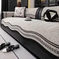 Housse de canapé moderne en chenille grise avec bordure à motif de vagues noir et blanc - Coussins De Canapé Décontractés - Kaki / 70*70