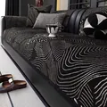 French chenille sofa cover with black and white wavy pattern and jacquard texture - 70*70 / Black