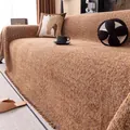 Housse de canapé en chenille marron texturée avec bordures à franges pour un décor cosy - 180x130cm / Marron