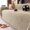 Housse de canapé en chenille beige et verte avec franges et tissage multicolore - Vert