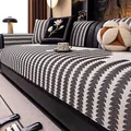 Modern black and white zigzag patterned anti-slip sofa cover with matching cushions - 70x70cm / Black