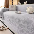 Funda de sofá en chenilla gris claro con textura en relieve y elegantes flecos laterales - 180*130 / Gris claro