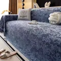 Funda de sofá de chenilla azul oscuro con relieve jacquard para sofás de tres plazas - 180*130 / Azul