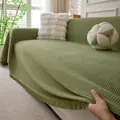 Grass green waffle chenille sofa cover with tassels showing soft fabric texture - 180*90 / Matcha Green