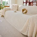 Thickened cream white non-slip sofa cover with honeycomb texture and plush fabric - Single Layer / 180x150cm / Beige