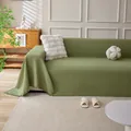 Avocado green waffle weave couch cover with decorative fringes and reversible texture - 180x130cm / Matcha Green