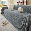 Thickened dark grey non-slip sofa cover with bubble knit texture in cozy home setting - Single Layer / 180x150cm / Light Gray