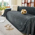 Dark grey waffle textured non-slip sofa cover in thick knit fabric for home decor - Single Layer / 180x150cm / Dark Gray