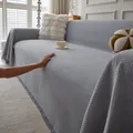 Solid grey chenille waffle knit sofa cover with fringe detail for couch protection - 180*90 / Light Gray
