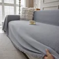 Grey waffle knit chenille sofa cover with fringed edges, soft reversible textured throw - 180*90 / Light Gray