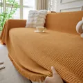 Ginger yellow waffle chenille sofa cover with fringe details for home furniture - 180*90 / Orange