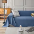 Blue waffle weave couch cover with decorative fringe edge for modern living room decor - Custom 180 Wide Sofa Towel Per Meter / Fog Blue