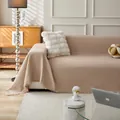 Beige waffle weave couch cover with decorative fringe trim for living room sofas - 180*150 / Khaki