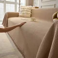 Khaki waffle texture chenille sofa cover with fringed edges for home decor - 180x90 / Khaki
