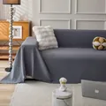 Medium grey waffle knit couch cover with decorative fringe trim and textured finish - Custom 180cm Wide Sofa Towel (1m) / Dark Gray