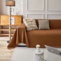 Caramel brown waffle weave couch cover with tassels and thick textured fabric - 180cm Width Customized (Per Meter) / Brown