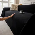 Deep black chenille waffle weave sofa cover with decorative long tassel edges - 180x90 / Black
