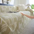 Creamy beige washed cotton sofa throw blanket with geometric jacquard texture - 180*90 / Khaki